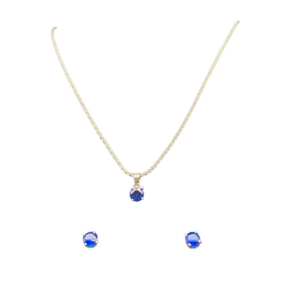 JCM stainless steel round sapphire cz earrings and matching pendant with chain